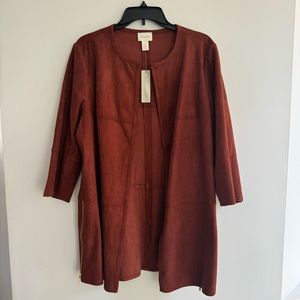 New! Women’s Chico’s Zip Detail Faux Suede Topper Leather/Outerwear Tunic NWT